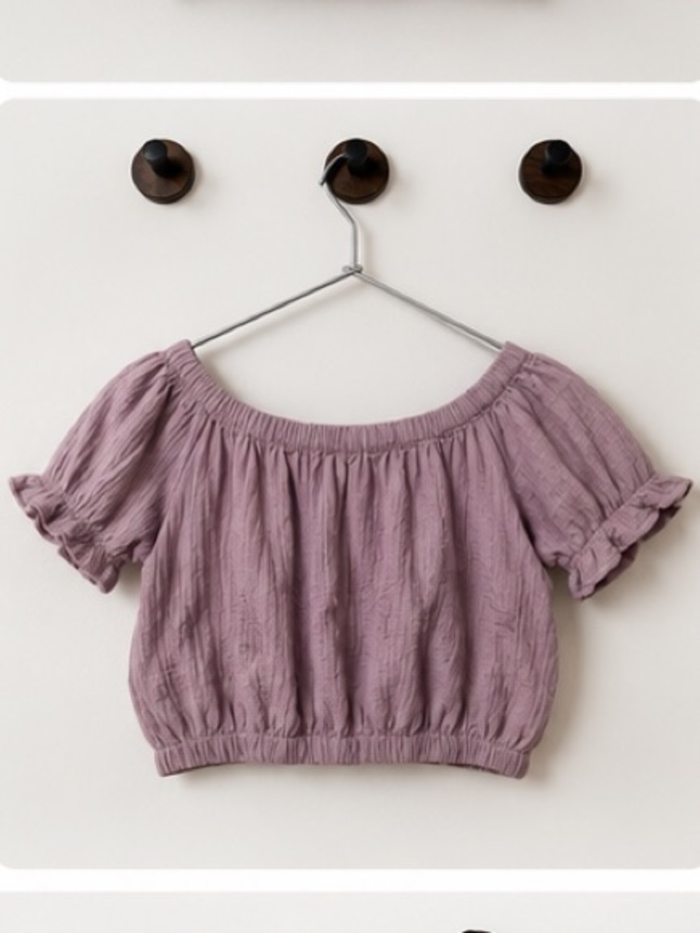 Off-Shoulder Mauve Cotton Gauze Crop Top